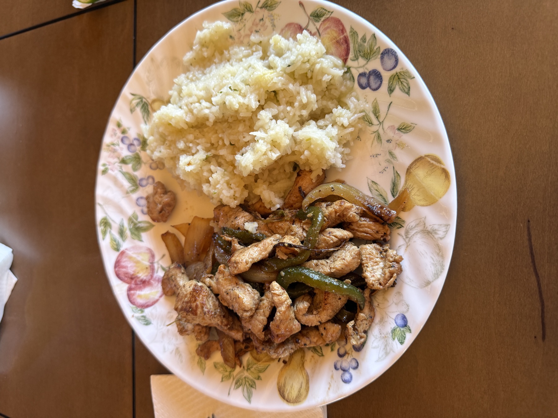Wild turkey fajita plate with cilantro-lime rice — made from the day's harvest